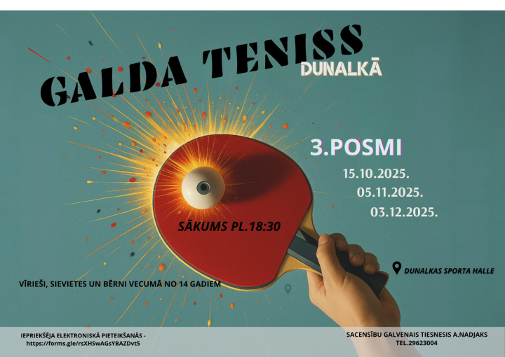 Dunalkā sāksies galda tenisa turnīrs – pirmais posms jau 15. oktobrī!
