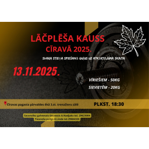 Cīravā gaidāms “Lāčplēša kauss svara stieņa spiešanā guļus 2025”