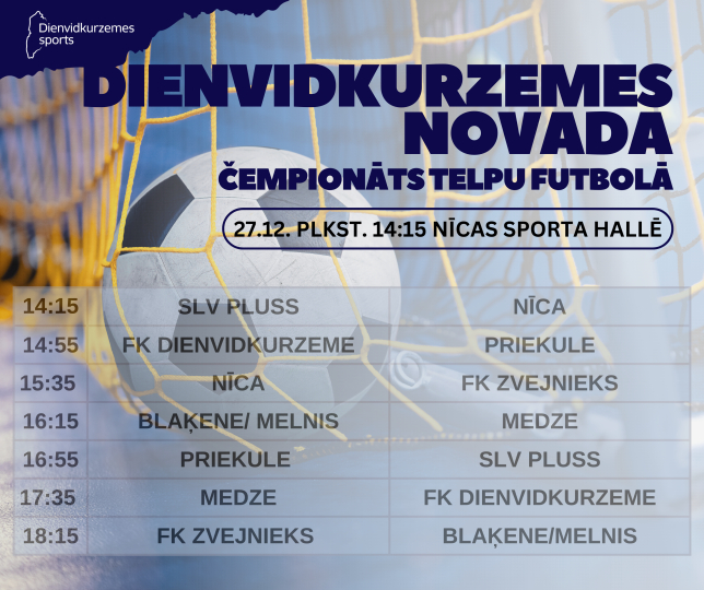 27. decembrī startēs Dienvidkurzemes novada telpu futbola čempionāts