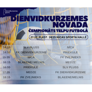 27. decembrī startēs Dienvidkurzemes novada telpu futbola čempionāts