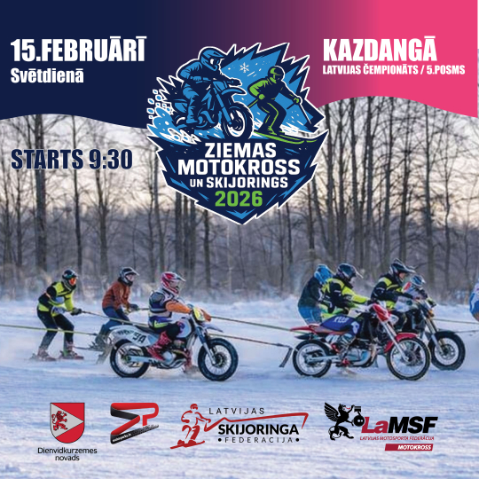 Kazdangā gaidāmas vērienīgas ziemas motokrosa un skijoringa sacensības