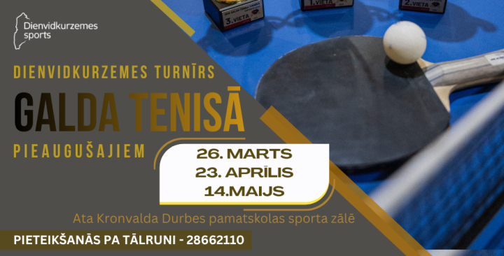 Aicina uz galda tenisa turnīru pieaugušajiem Durbē