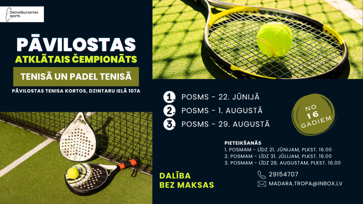 Pāvilostā aicina piedalīties Atklātajā čempionātā tenisā un padel tenisā 2026
