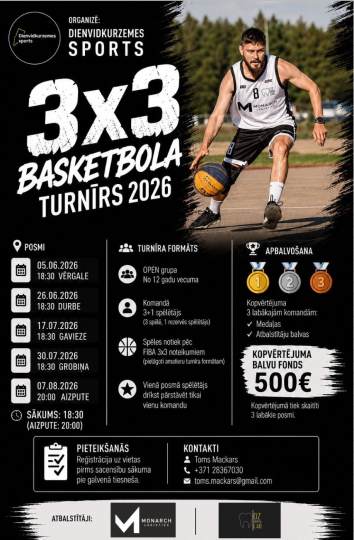 DIENVIDKURZEMES 3x3 BASKETBOLA TURNĪRS 2026