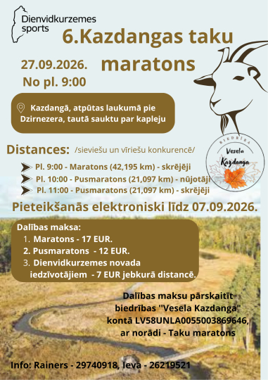 Kazdangas parka takās notiks 6. Kazdangas taku maratons
