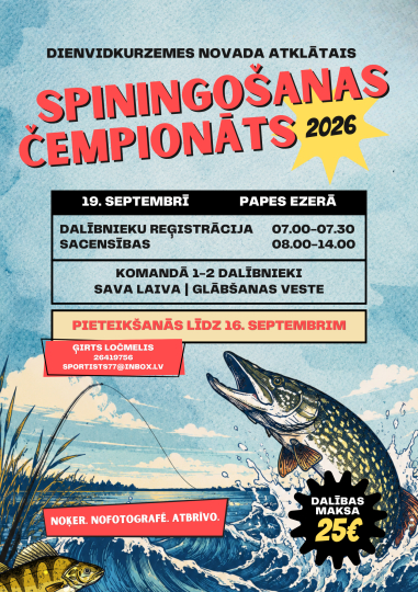 Papes ezerā notiks Dienvidkurzemes novada atklātais čempionāts spiningošanā