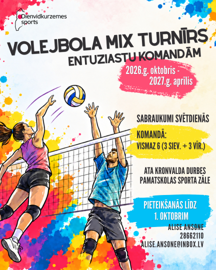 Aicina pieteikt komandas volejbola MIX turnīram entuziastiem