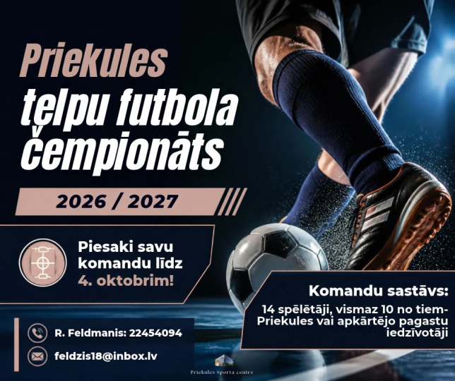Aicina pieteikt komandas Priekules telpu futbola čempionātam