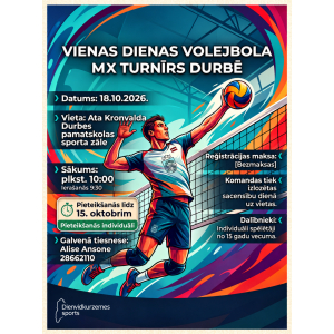 Durbē notiks vienas dienas volejbola MIX turnīrs