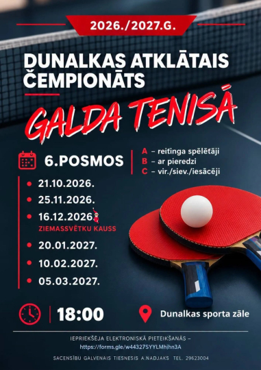 Sešās kārtās noskaidros Dunalkas galda tenisa čempionāta labākos