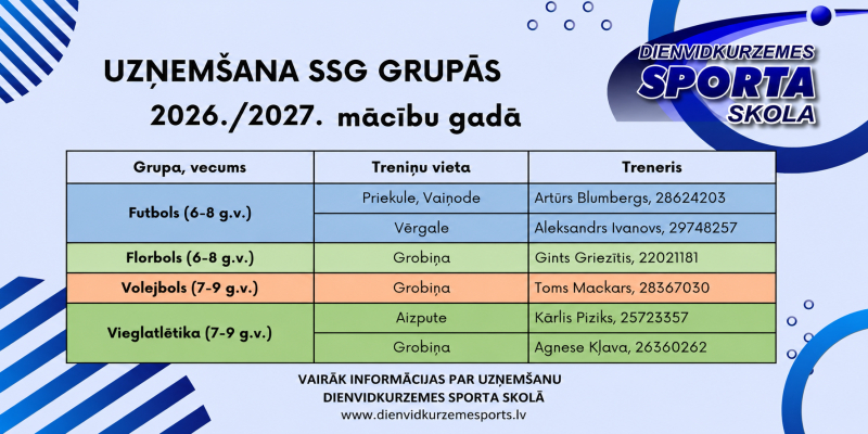 Dienvidkurzemes Sporta skola uzņem jaunos audzēkņus